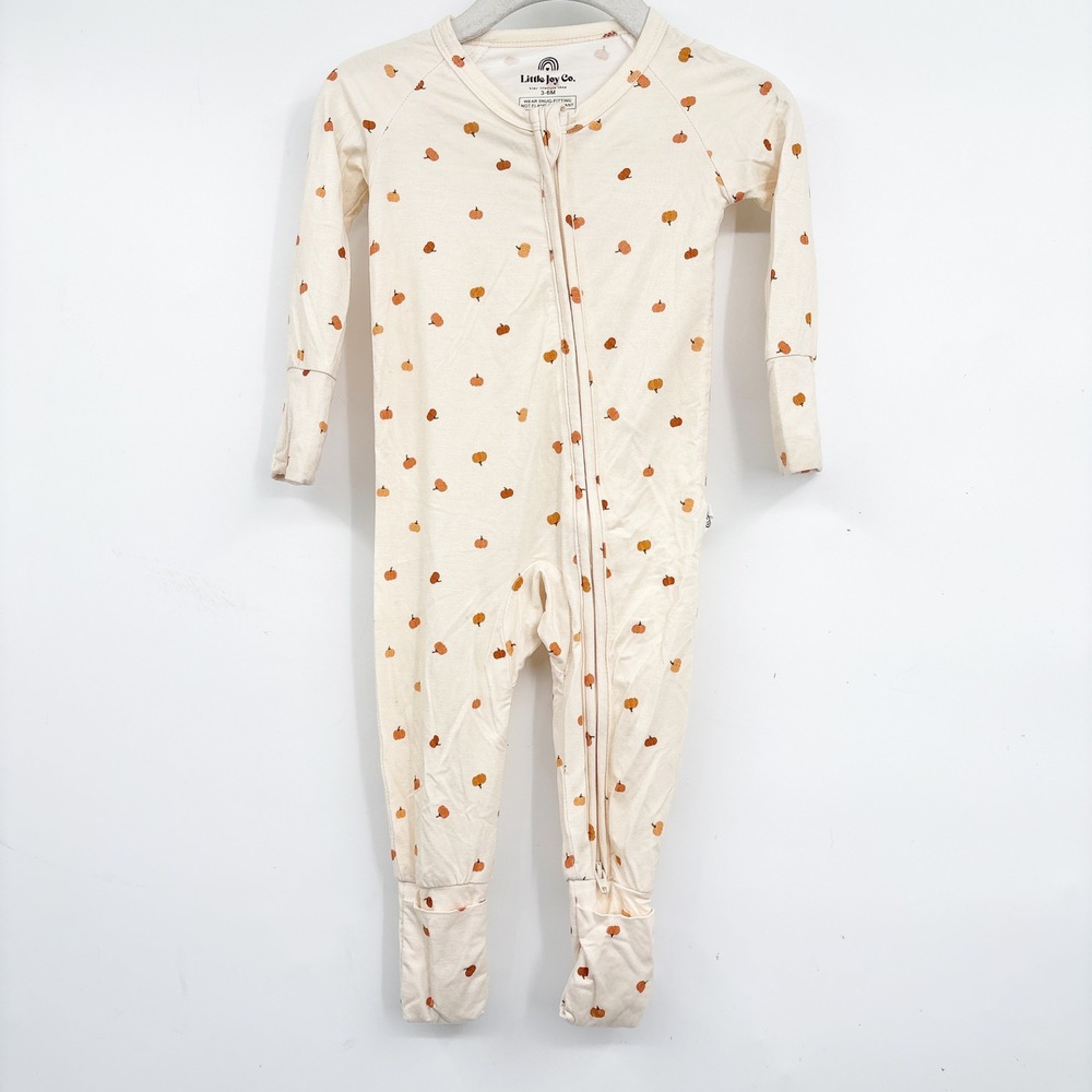 Little Joy Co Kids Bamboo Pumpkin Print Fall Festive Zippy Pajamas Size 3-6M